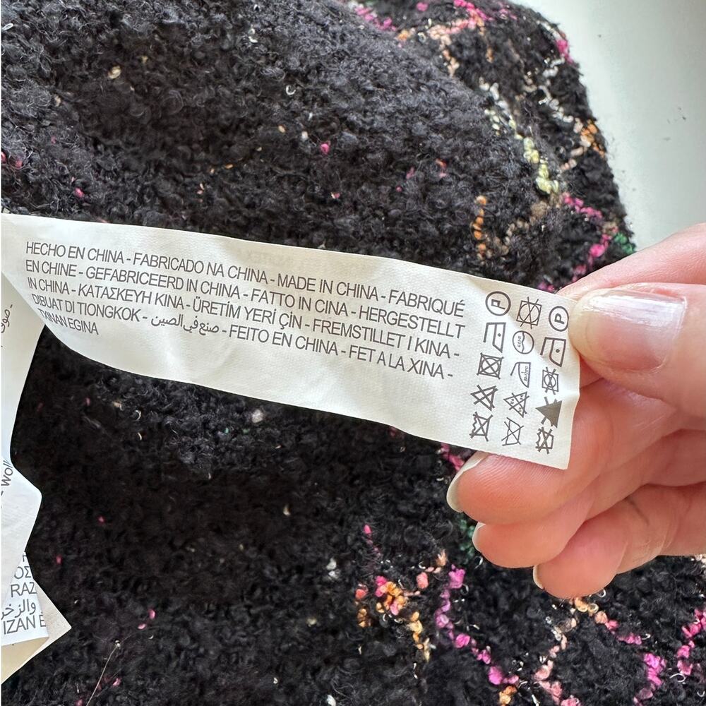 Zara Black Multicolor Boucle Knit Sweater with Pearl Detail on Sleeves Top S - Picture 14 of 14